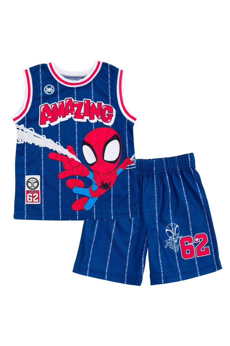 Spidey and His Amazing Friends Athletic Mesh Tank Top and Shorts Set, Main, color, Spider Man Navy
