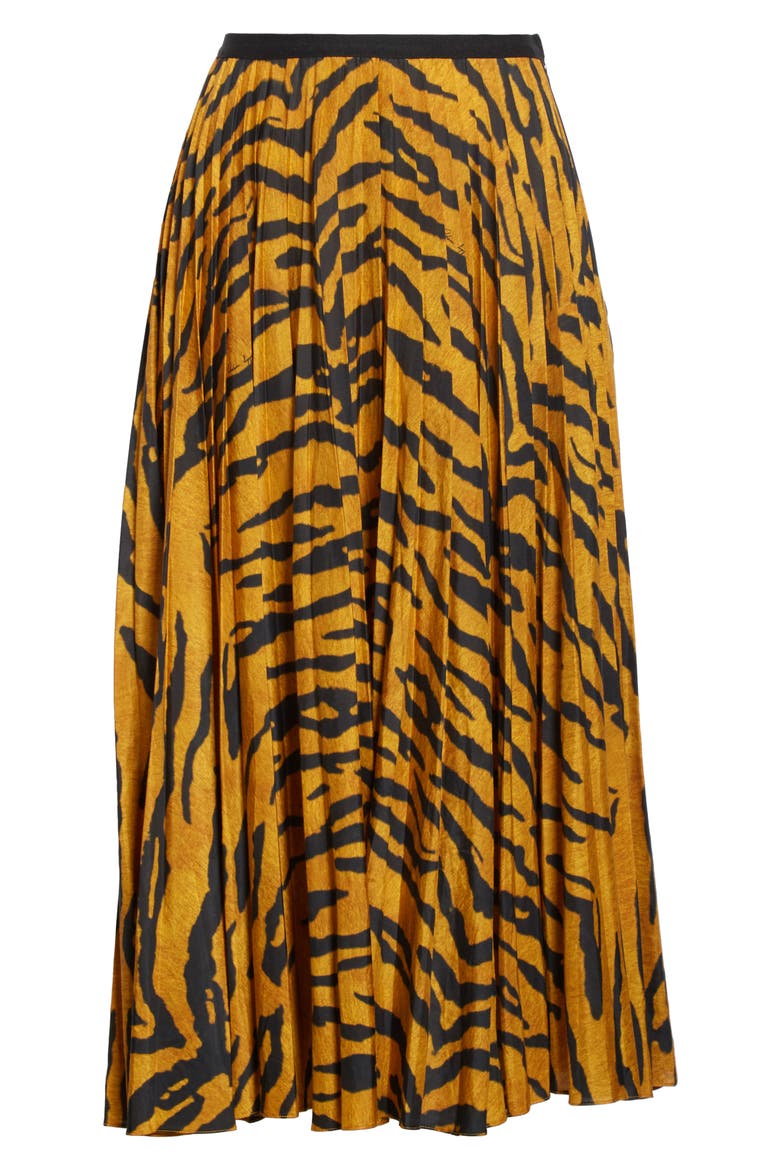 Pleated Tiger Print Voile Midi Skirt, Alternate, color, TIGER