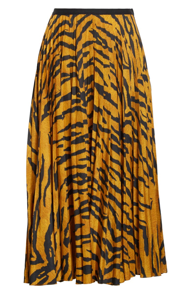 Adam Lippes Pleated Tiger Print Voile Midi Skirt, Alternate, color,