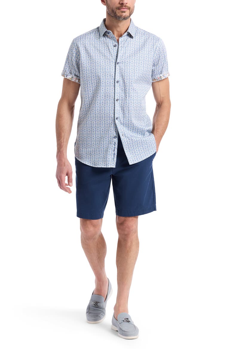 Napier Short Sleeve Stretch Cotton Button-Up Shirt, Alternate, color, BLUE MULTI