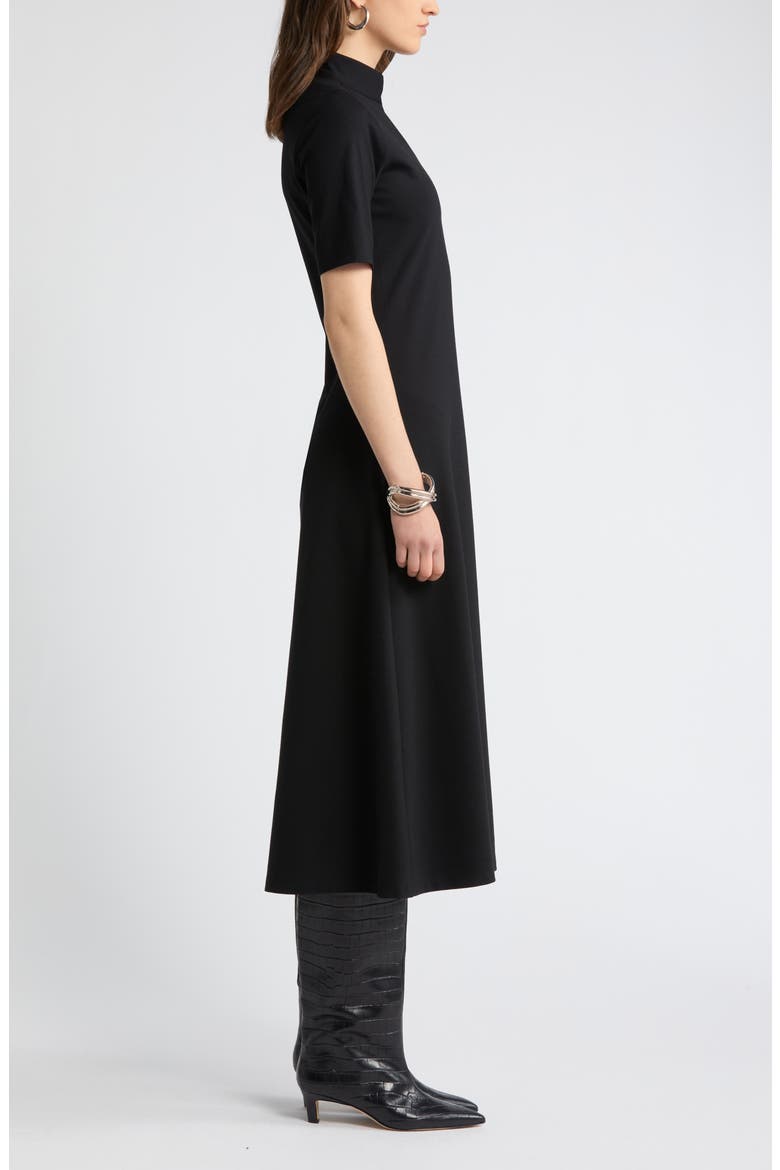 Mock Neck Ponte Knit Fit & Flare Dress, Alternate, color, BLACK