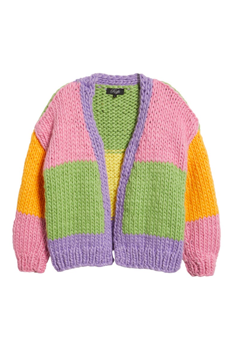 Colorblock Chunky Cardigan, Alternate, color, GREEN