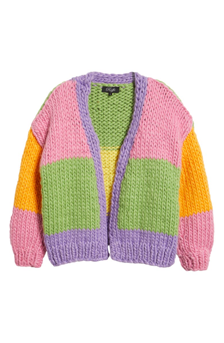Roffe Accessories Colorblock Chunky Cardigan, Alternate, color, Green
