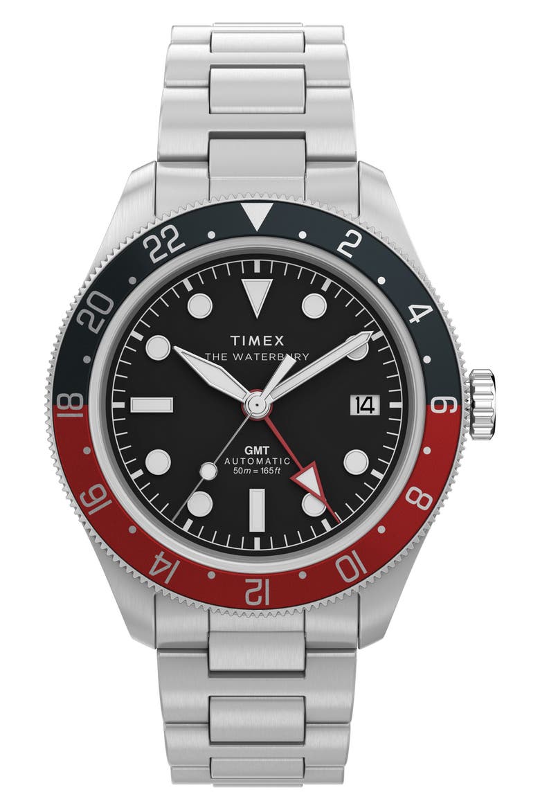 The Waterbury Heritage GMT Automatic Bracelet Watch, 41.5mm, Main, color, SILVER-TONE