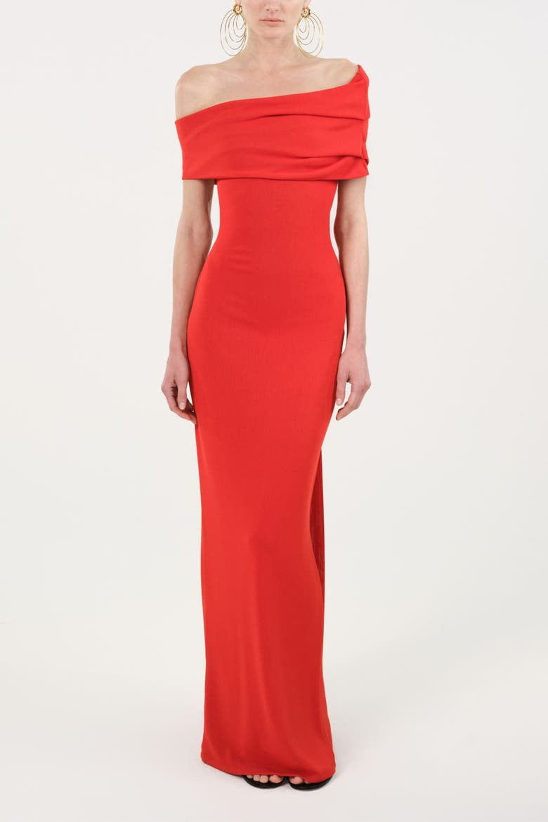 Asymmetric Strapless Maxi Dress, Alternate, color, Red