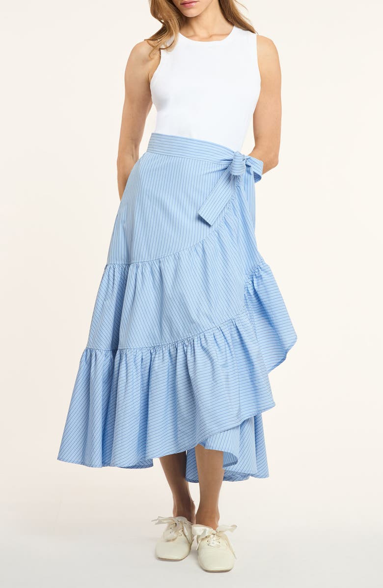 Cinq à Sept Jessie Ruffle Tie Waist Sleeveless Maxi Dress, Main, color, White/ Blue Wisteria Multi