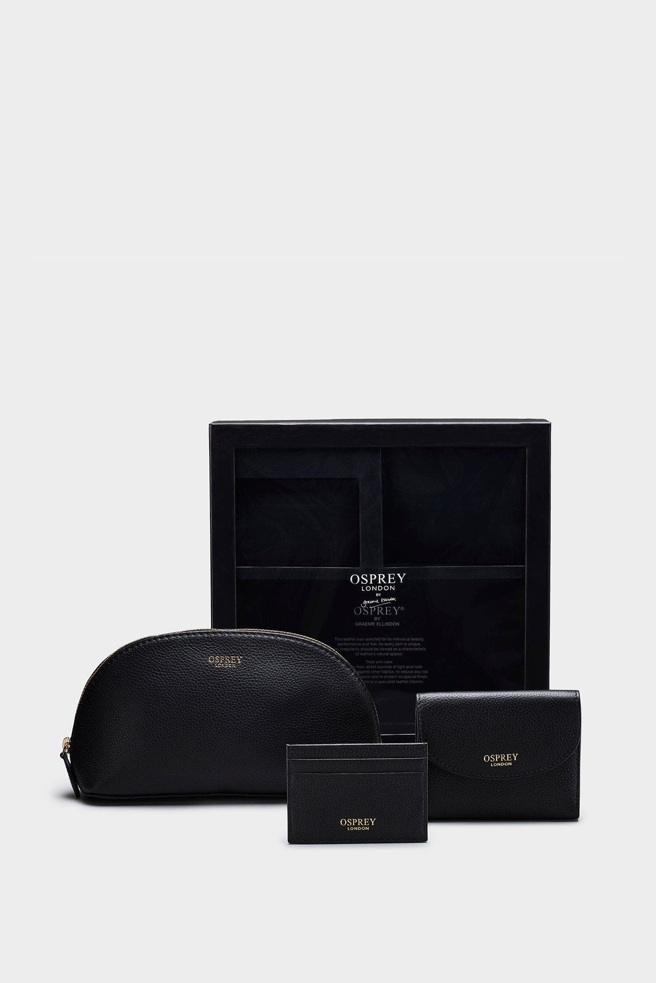 Osprey London The Tilly Leather Weekend Gift Set, Main, color, Black