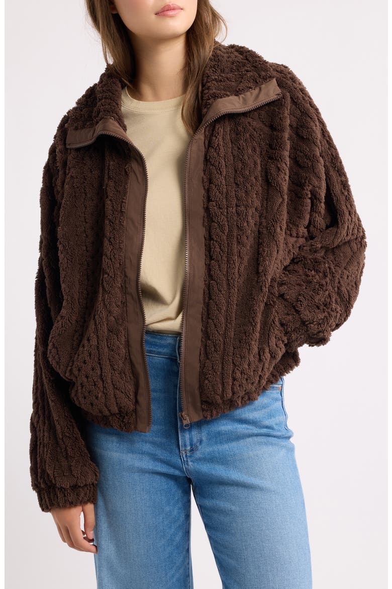 Cable Stitch Fleece Jacket, Main, color, BRACKEN