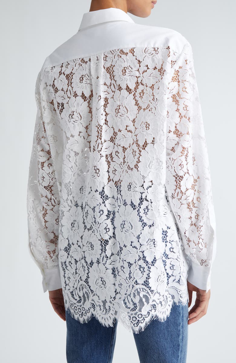 Michael Kors Collection Plastron Floral Lace Button-Up Shirt, Alternate, color,