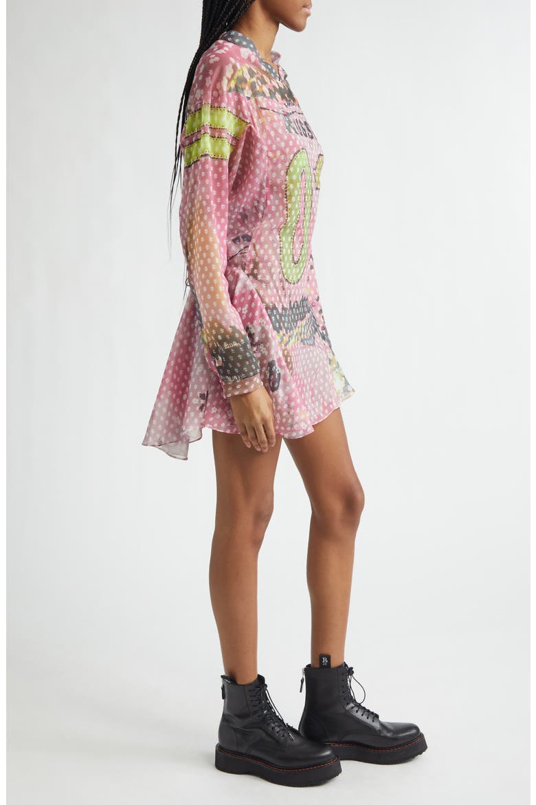 x Petros Studio Print Long Sleeve Chiffon Minidress, Alternate, color, PINK