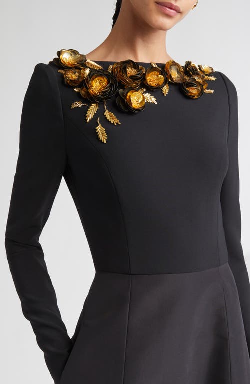 Carolina Herrera Floral Embellished Long Sleeve Midi Dress In Black