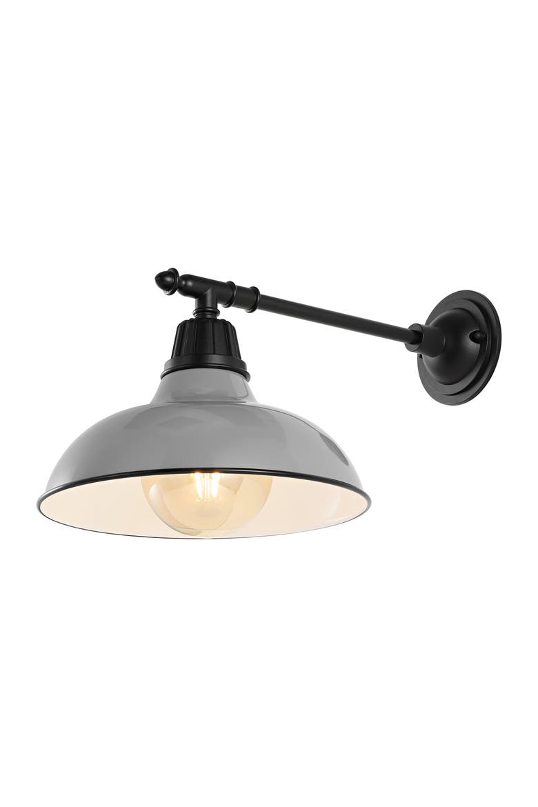 Wallace 1-Light Farmhouse Industrial Indoor/Outdoor Iron LED Victorian Arm Outdoor Sconce, Main, color, Gray/Black