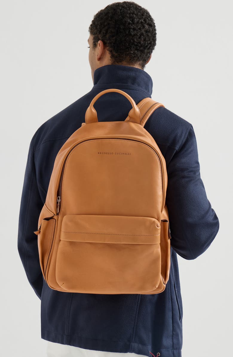 Brunello Cucinelli Cowhide travel backpack, Alternate, color, Cognac