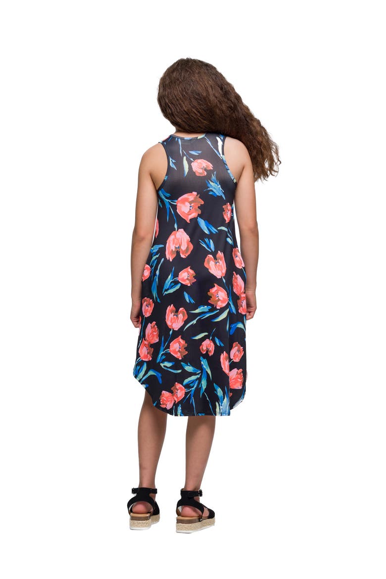 Black Floral High Low Sleeveless Pocket Dress, Alternate, color, Navy Multi