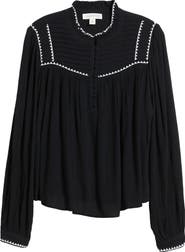 Treasure & Bond High Neck Embroidered Long Sleeve Top