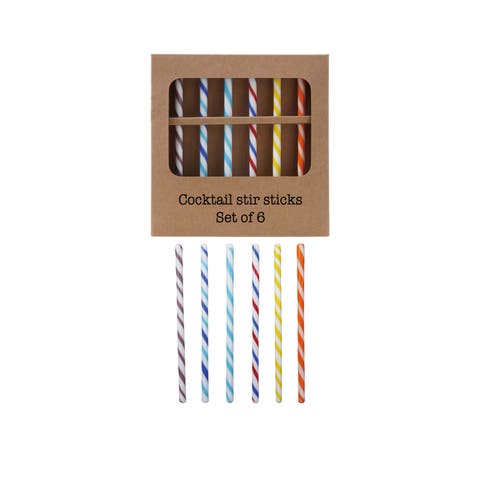 6-Piece Glass Cocktail Stir Stick Set with Stripes, Multicolor