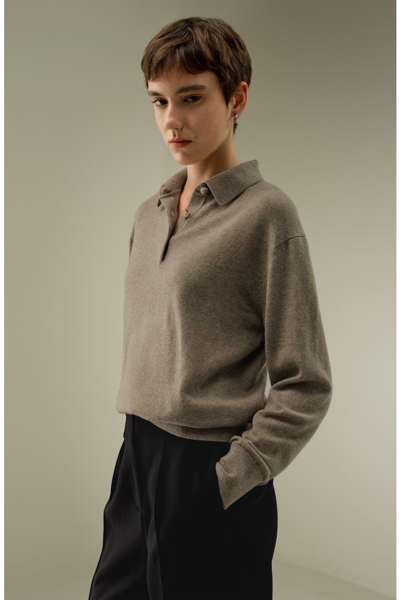 Women's Baby Cashmere Polo Shirt, Alternate, color, Dolma