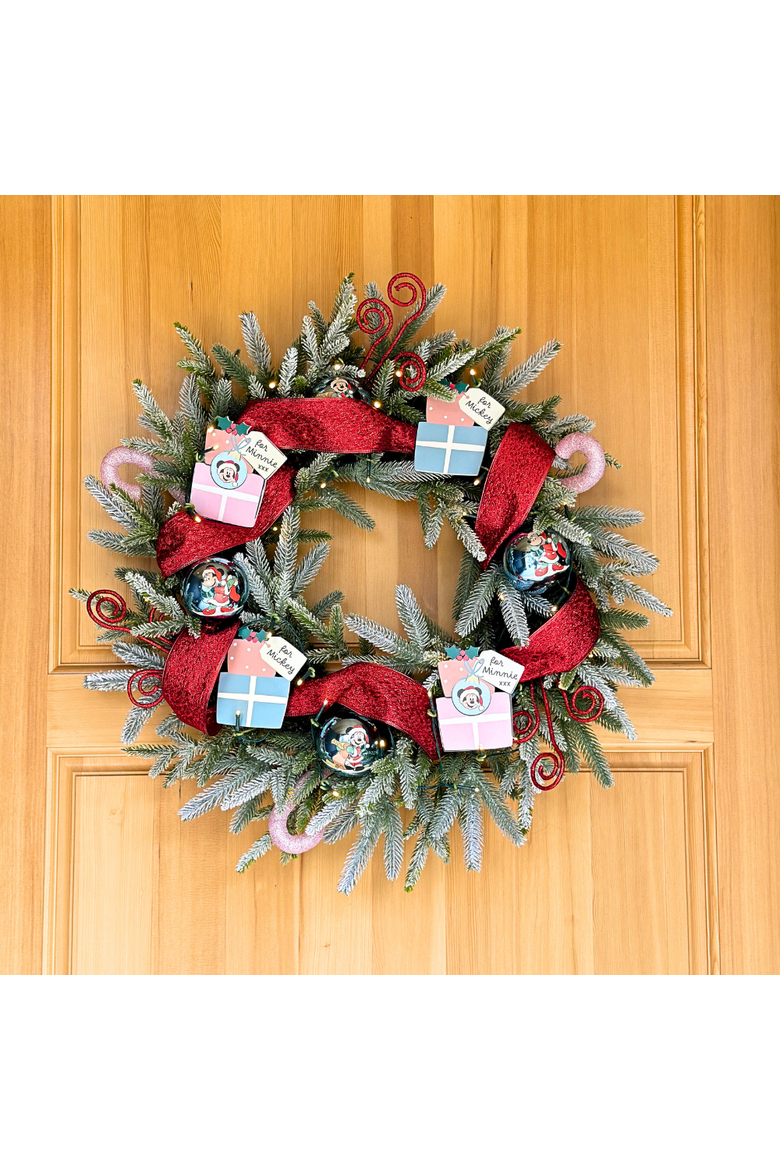 Disney® Mickey and Minnie Mouse 26" Flocked Pre-Lit Christmas Wreath, Alternate, color, Green