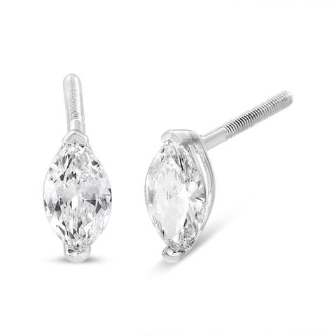 14K White Gold 1/2 Cttw Marquise Solitaire Lab Grown Diamond Stud Earrings