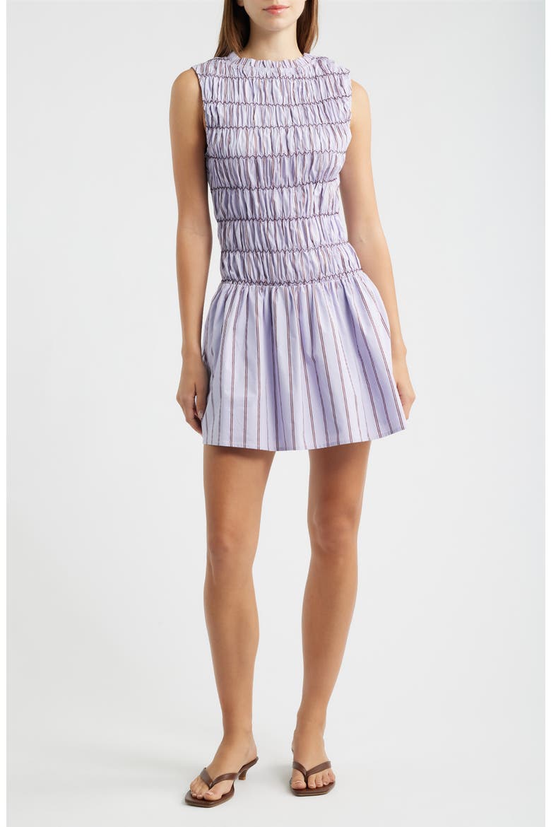 Andi Smocked Stripe Minidress, Main, color, PURPLE