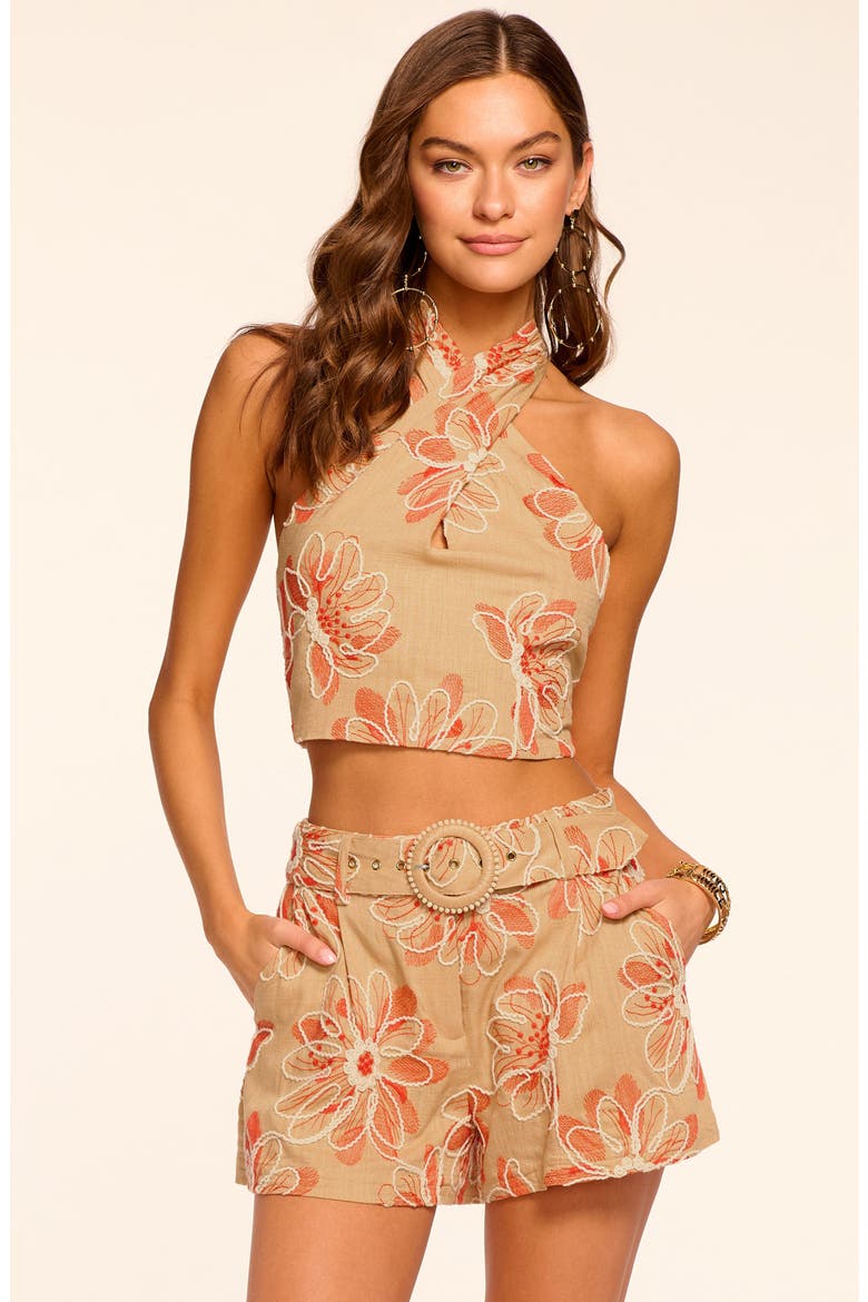 Teddy Embroidered Belted Shorts, Alternate, color, NATURAL FLEUR