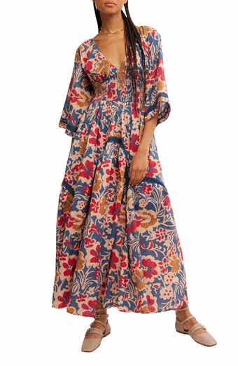 Free People Printed Smocked Waist Maxi Dress