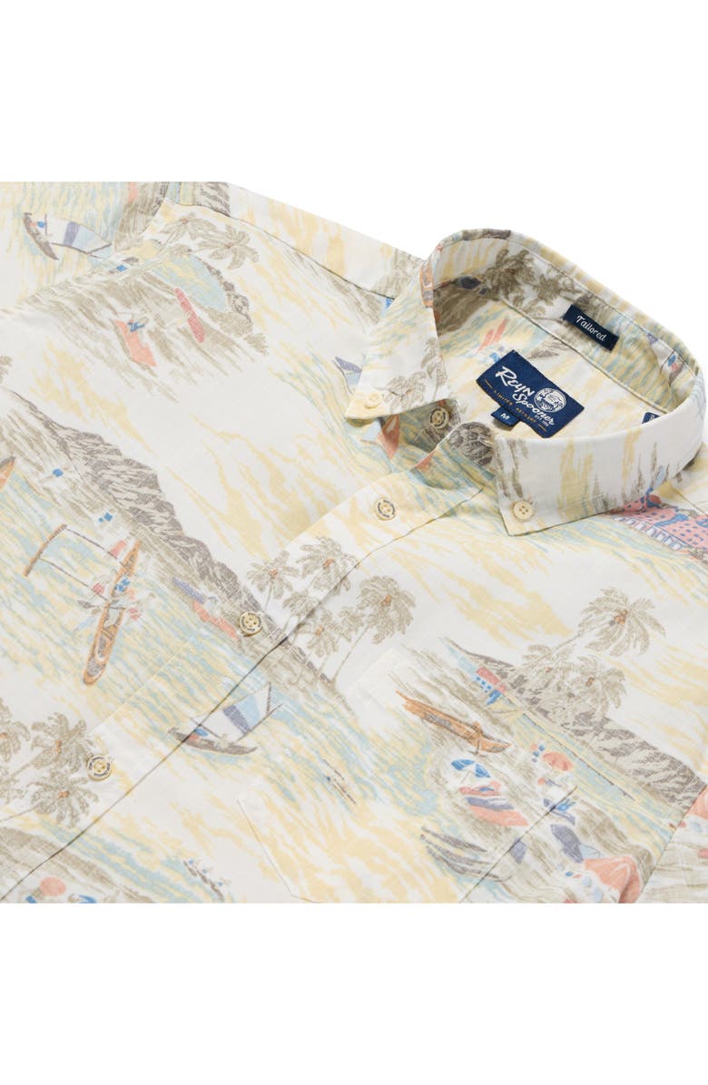 Reyn Spooner Waikiki Nostalgia Short Sleeve Cotton Blend Button-Down Shirt, Alternate, color, Sunset