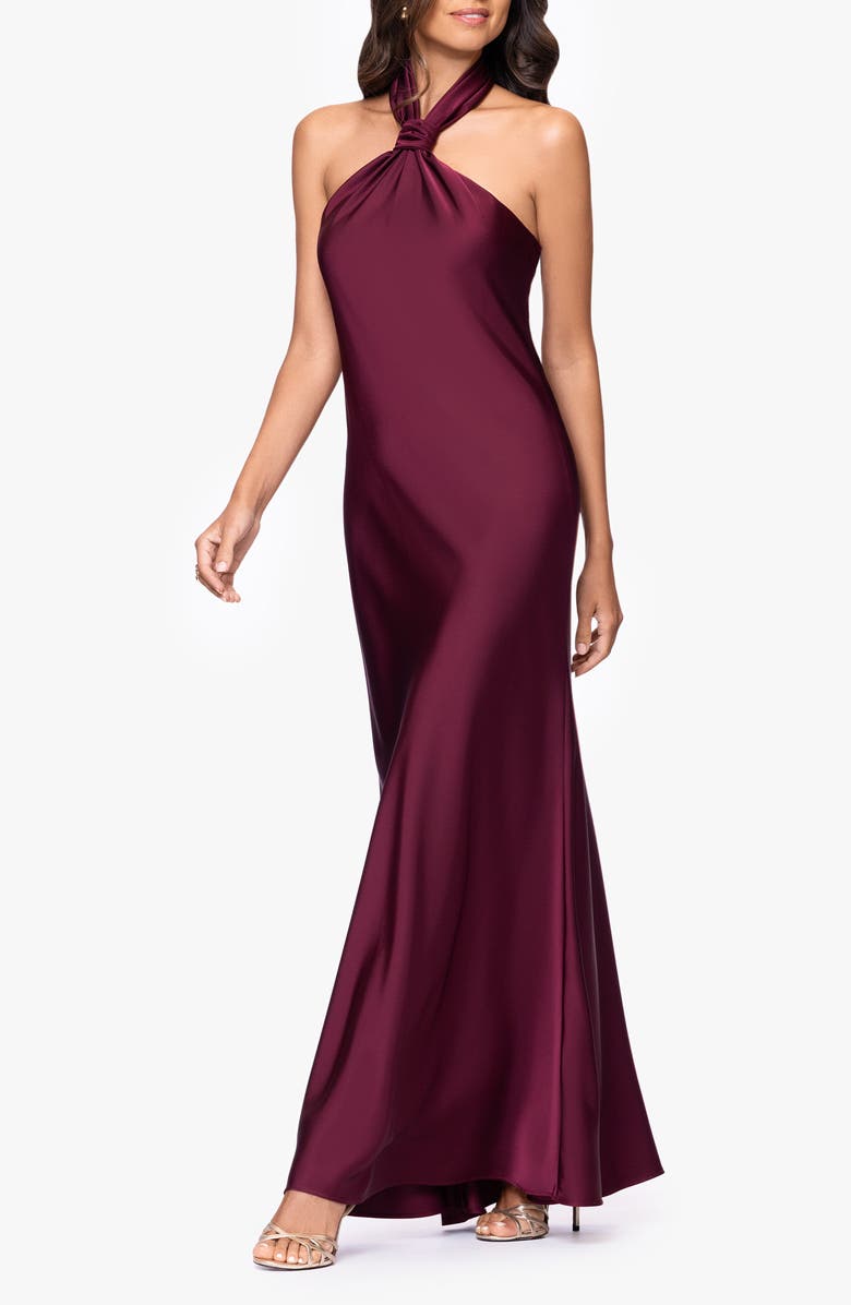 Betsy & Adam Satin Halter Dress, Alternate, color, Wine