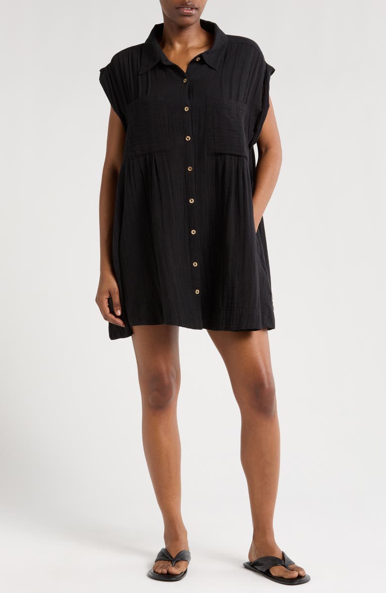Elan Button-Up Cover-Up Minidress, Main, color, 