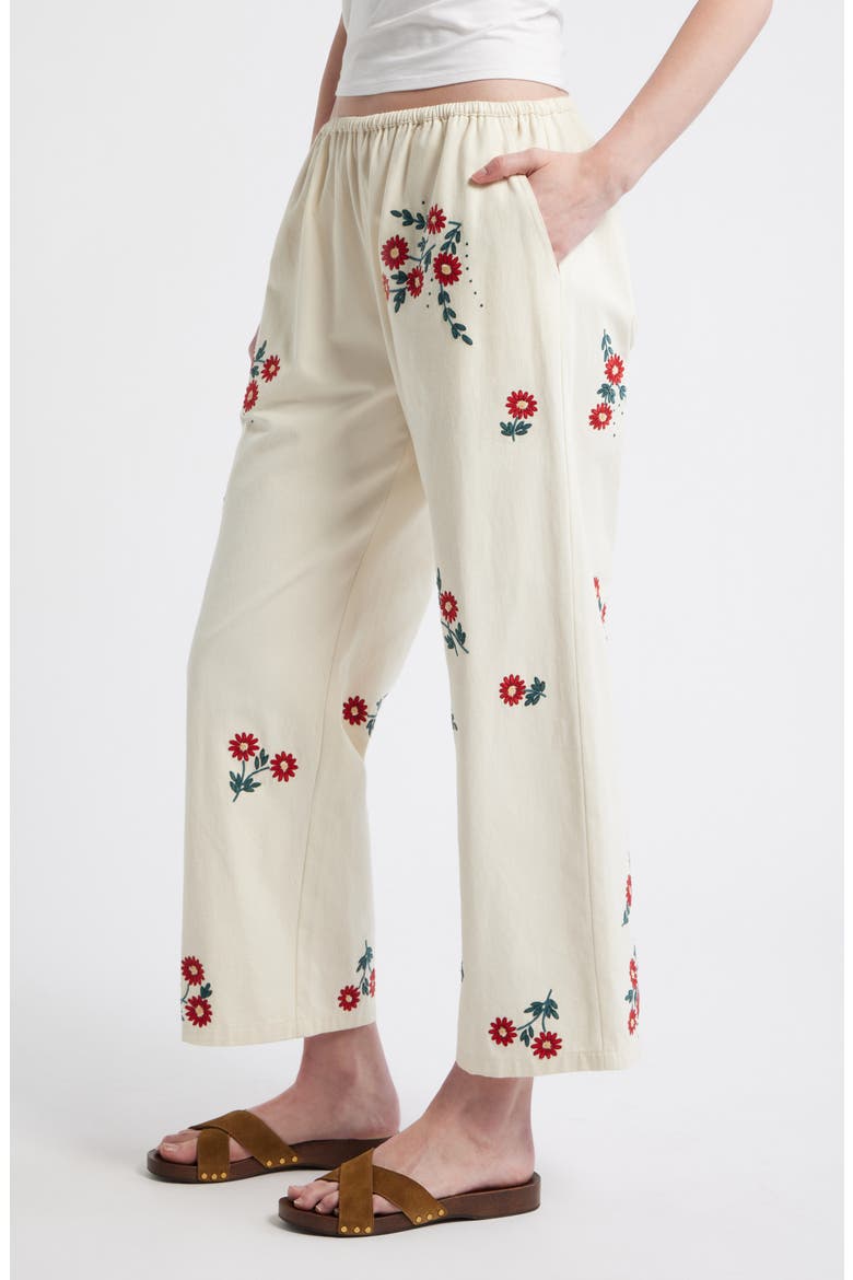 The Easy Pant Embroidered Floral Cotton Crop Pants, Alternate, color, NATURAL FIELD FLORAL