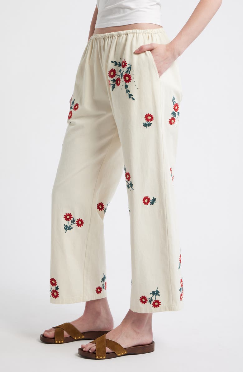 THE GREAT. The Easy Pant Embroidered Floral Cotton Crop Pants, Alternate, color, Natural Field Floral