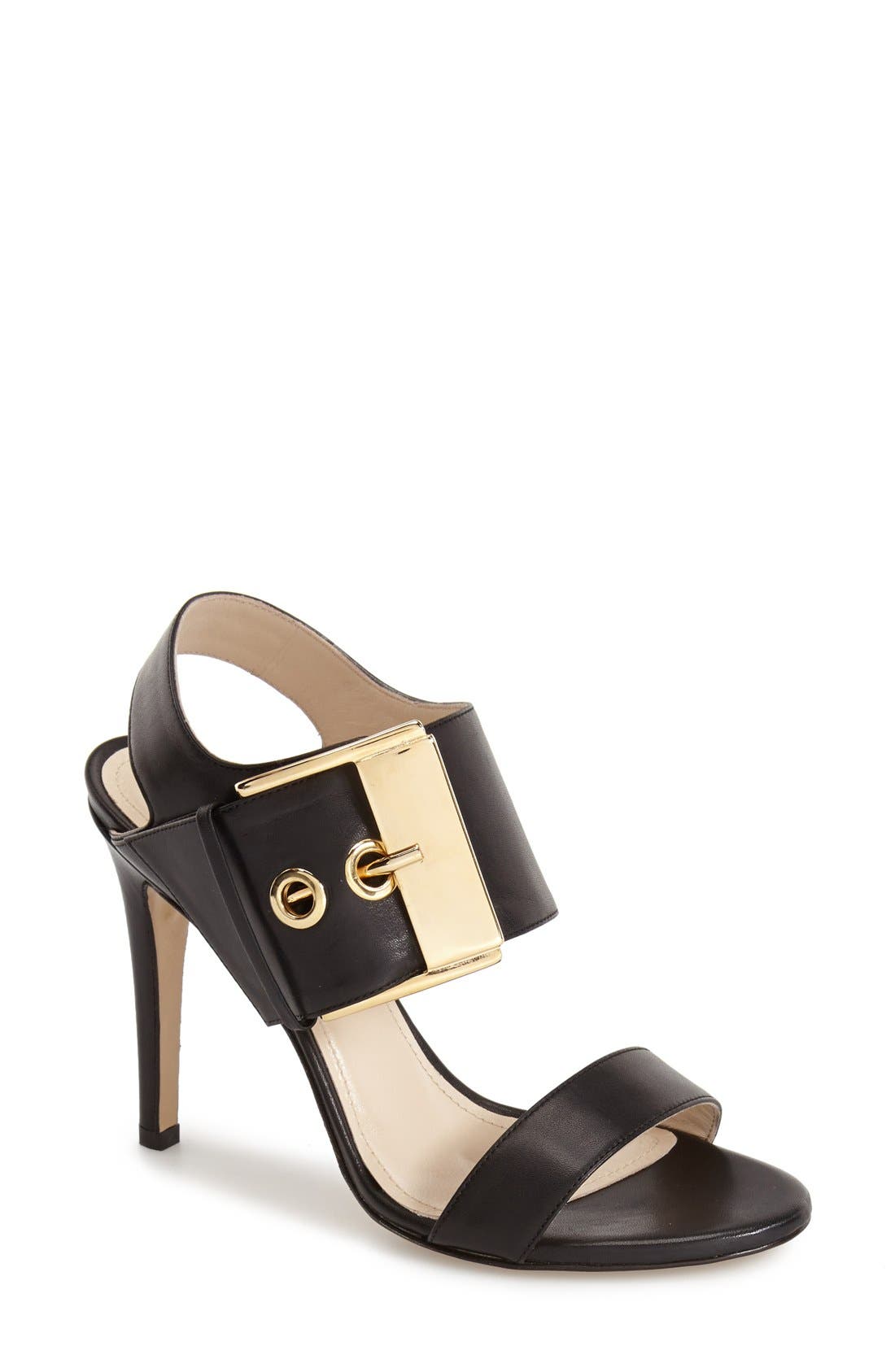 'Evana' Sandal, Main, color, BLACK LEATHER