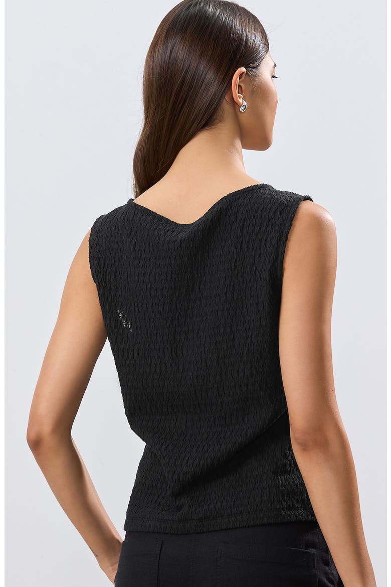 Textured Sleeveless Cotton Blend Button-Up Top, Alternate, color, BLACK
