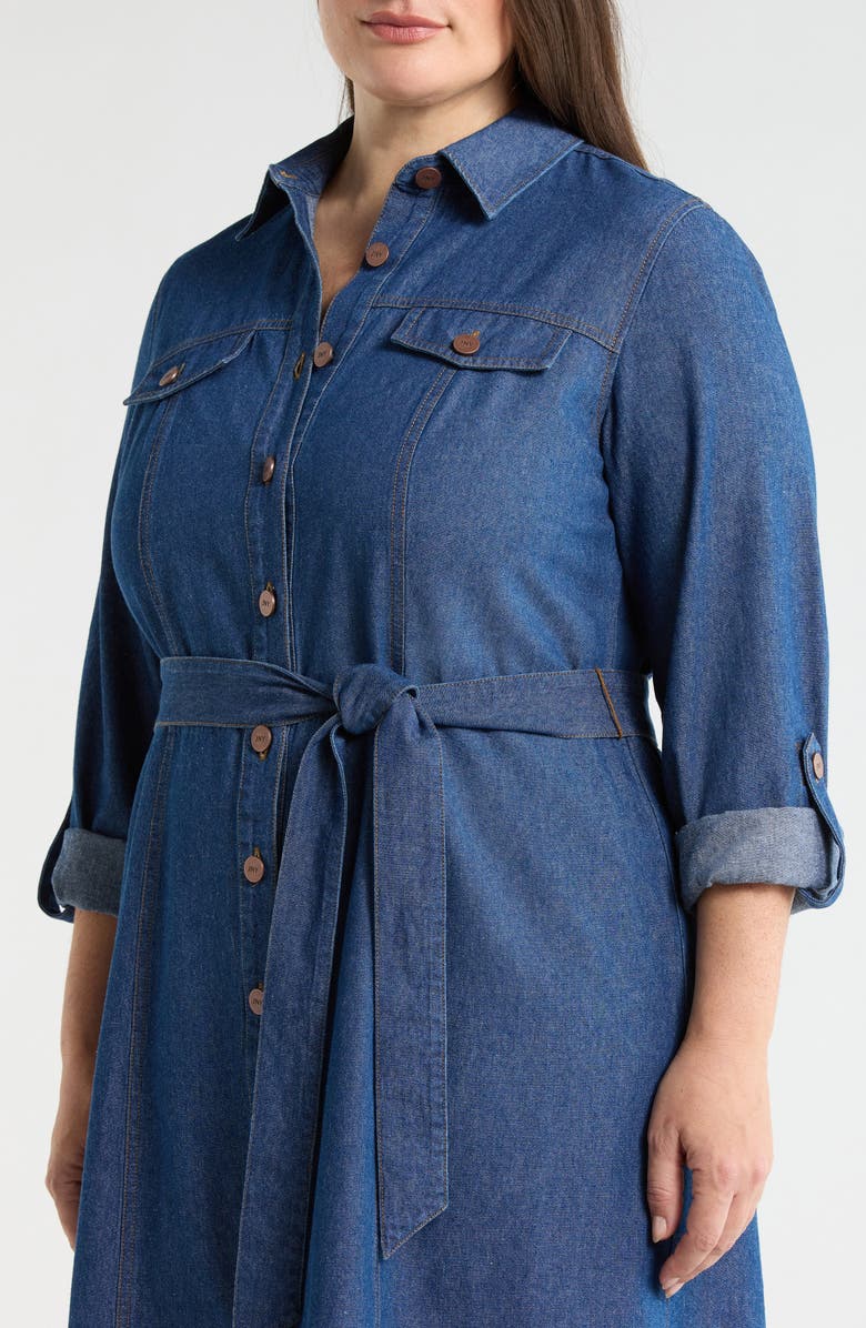 Jones New York Denim Tie Waist Midi Shirtdress, Alternate, color, Aries Wash