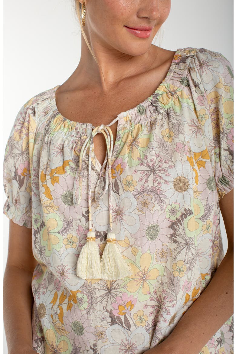Floral Print Tie Neck Top, Alternate, color, PRISTINE MULTI