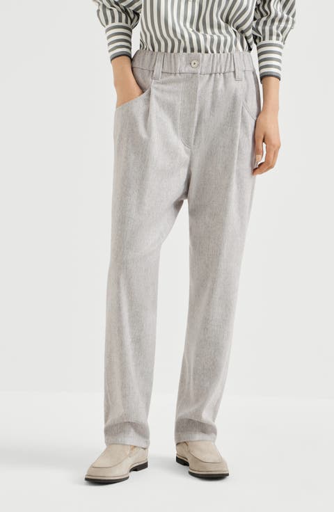Wool flannel baggy trousers with monili