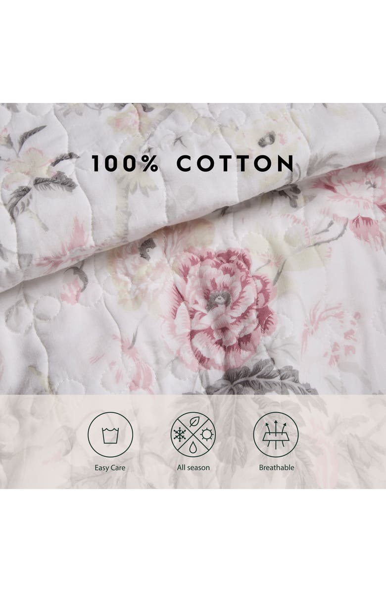Laura Ashley Breezy Floral Twin Quilt & Sham Set, Alternate, color, Pink Grey