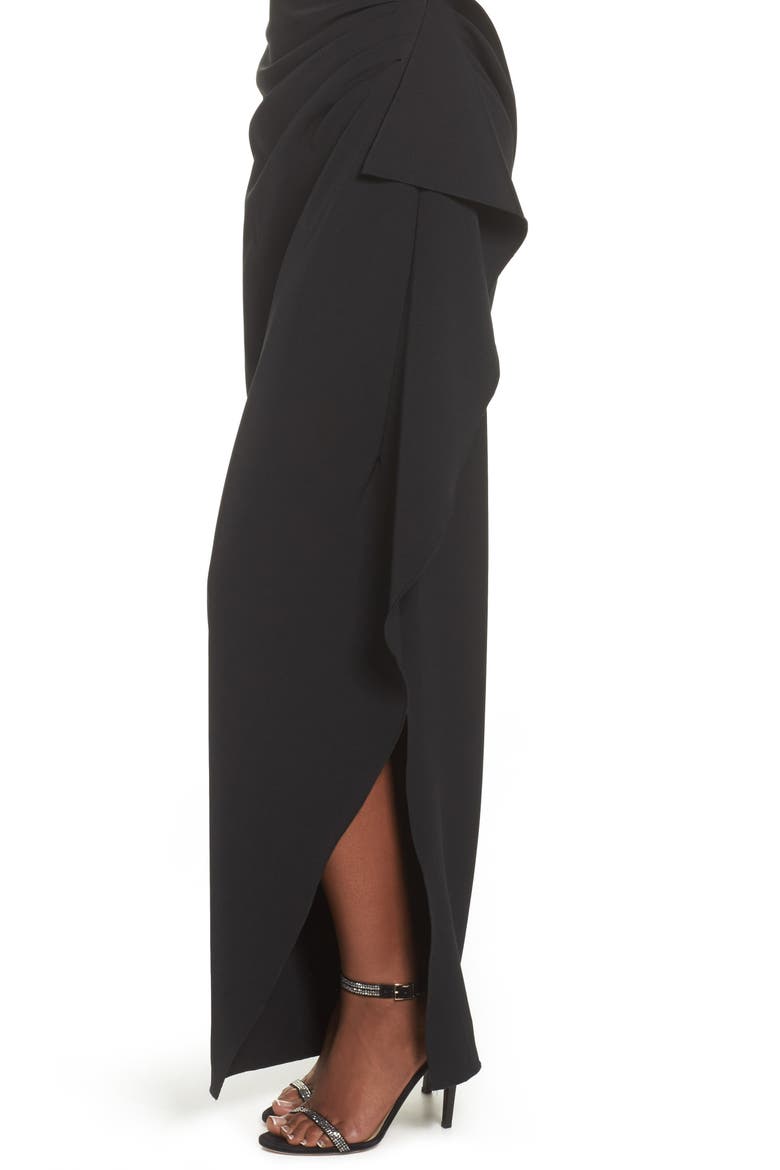 Off the Shoulder Crepe Column Gown, Alternate, color, BLACK