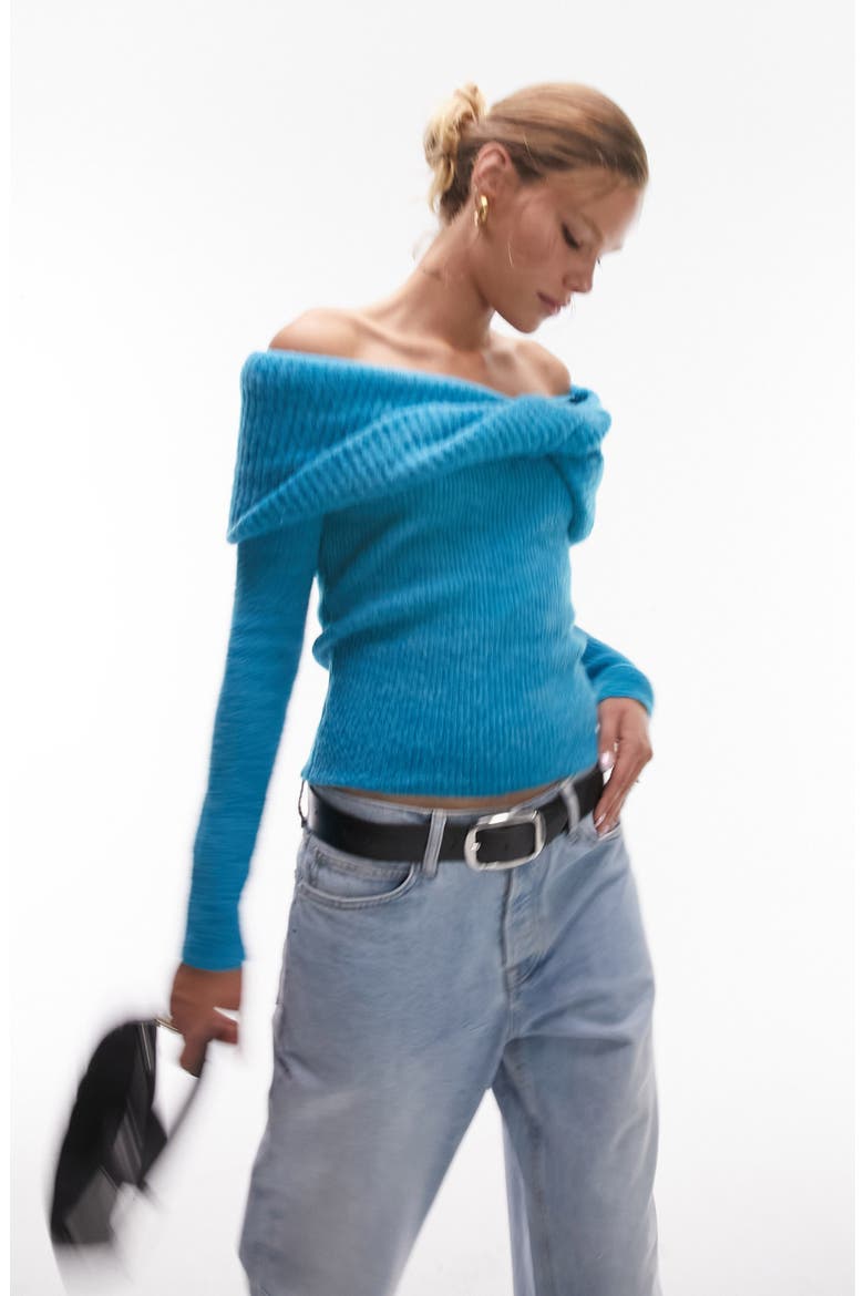 Chunky Off the Shoulder Sweater, Main, color, MID BLUE