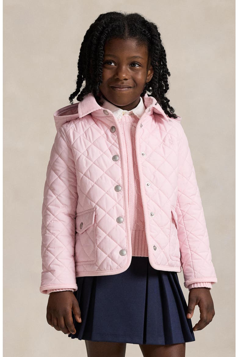 Kids' Quilted Jacket with Removable Hood, Alternate, color, PINK