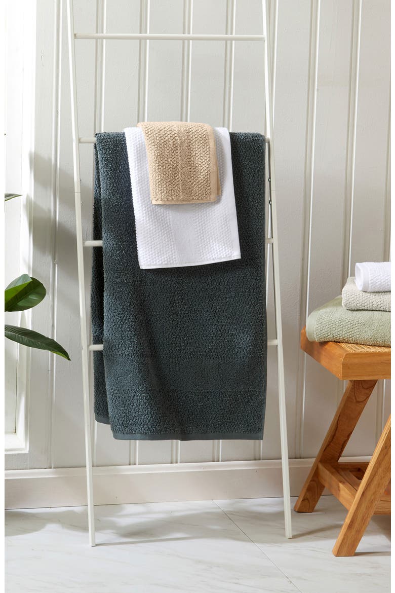 6-Piece Textured Weave Cotton Bath Towel Set, Alternate, color, MIDNIGHT BLUE