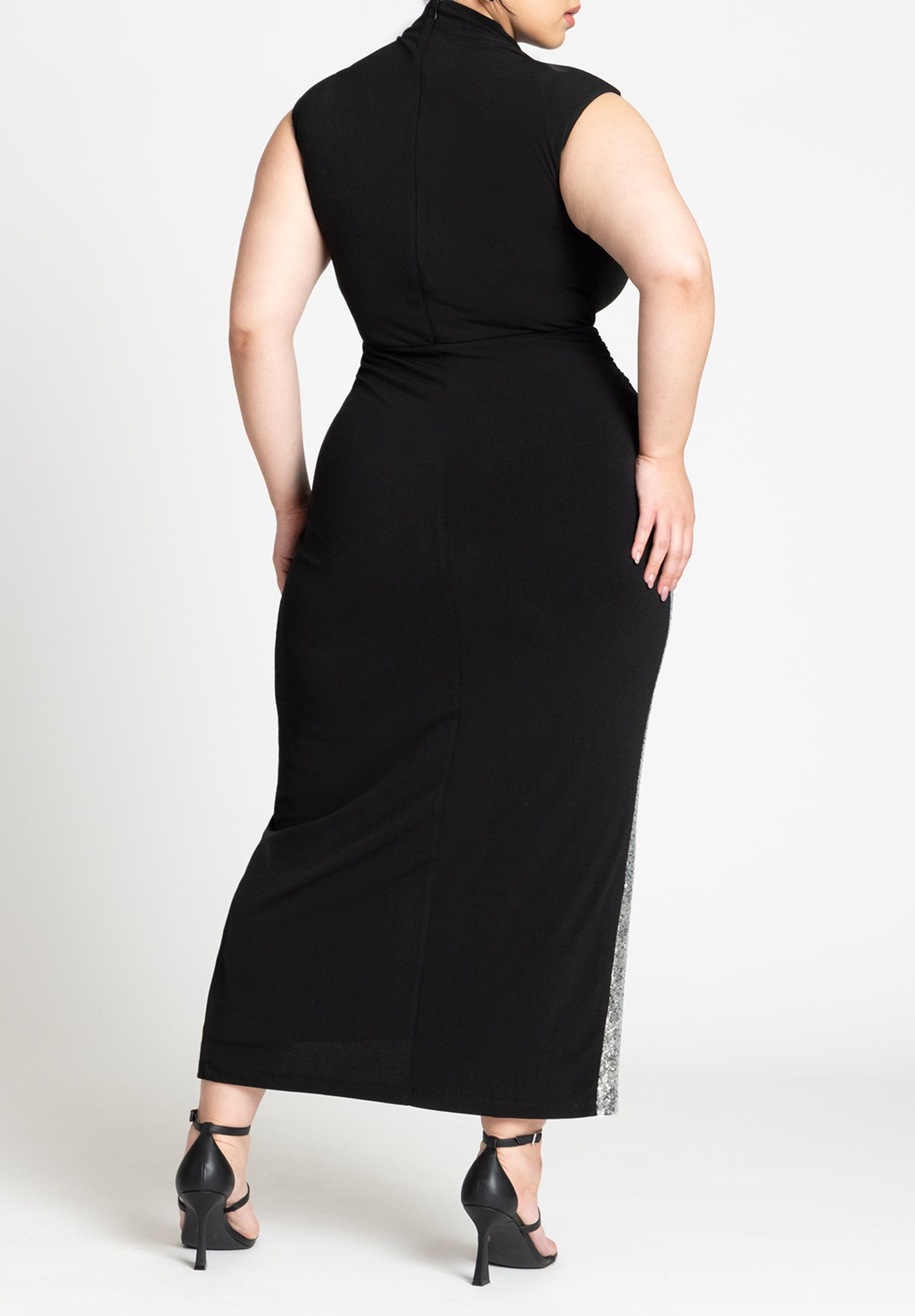 Funnel Neck Knit Dress With Sequin - image 2