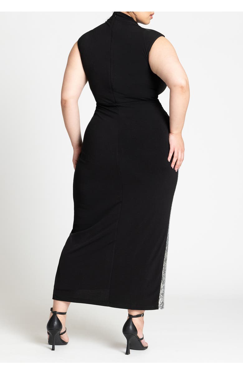 ELOQUII Funnel Neck Knit Dress With Sequin, Alternate, color, Black Onyx