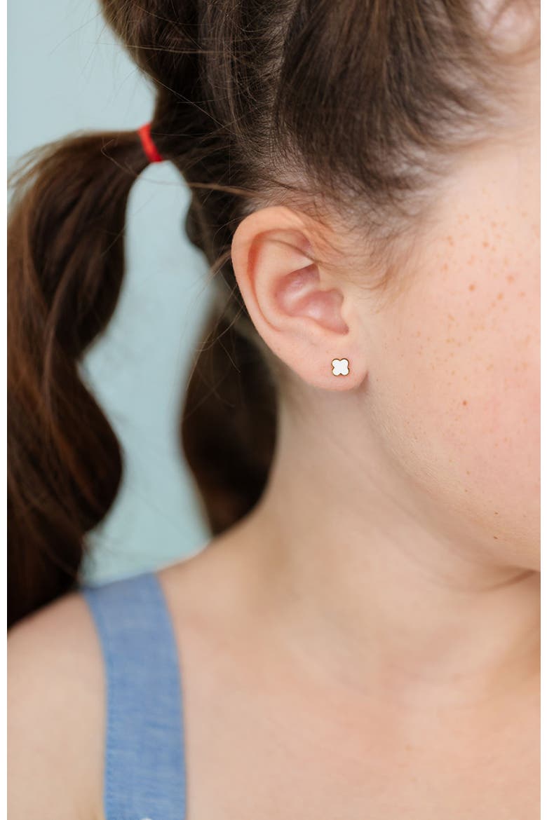 Quatrefoil Stud Earrings, Alternate, color, White