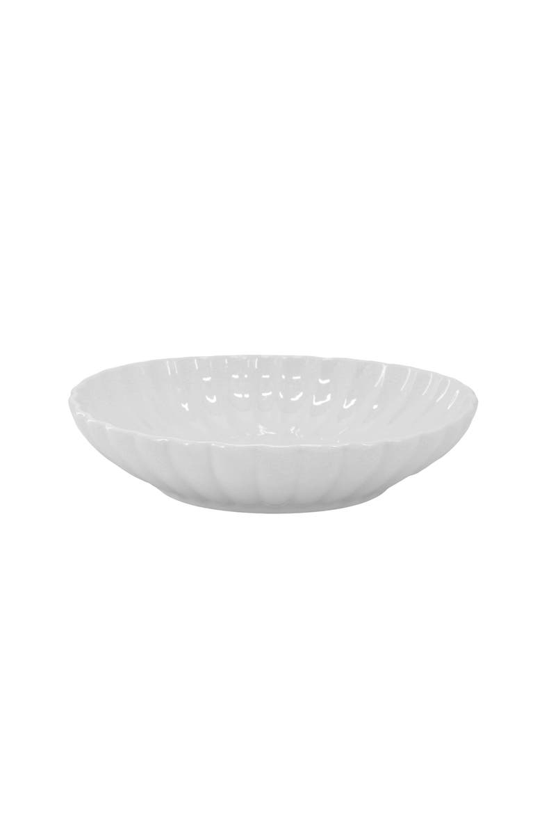 Elama Jane 16 Piece Scalloped Double Bowl Porcelain Dinnerware Set, Alternate, color, White
