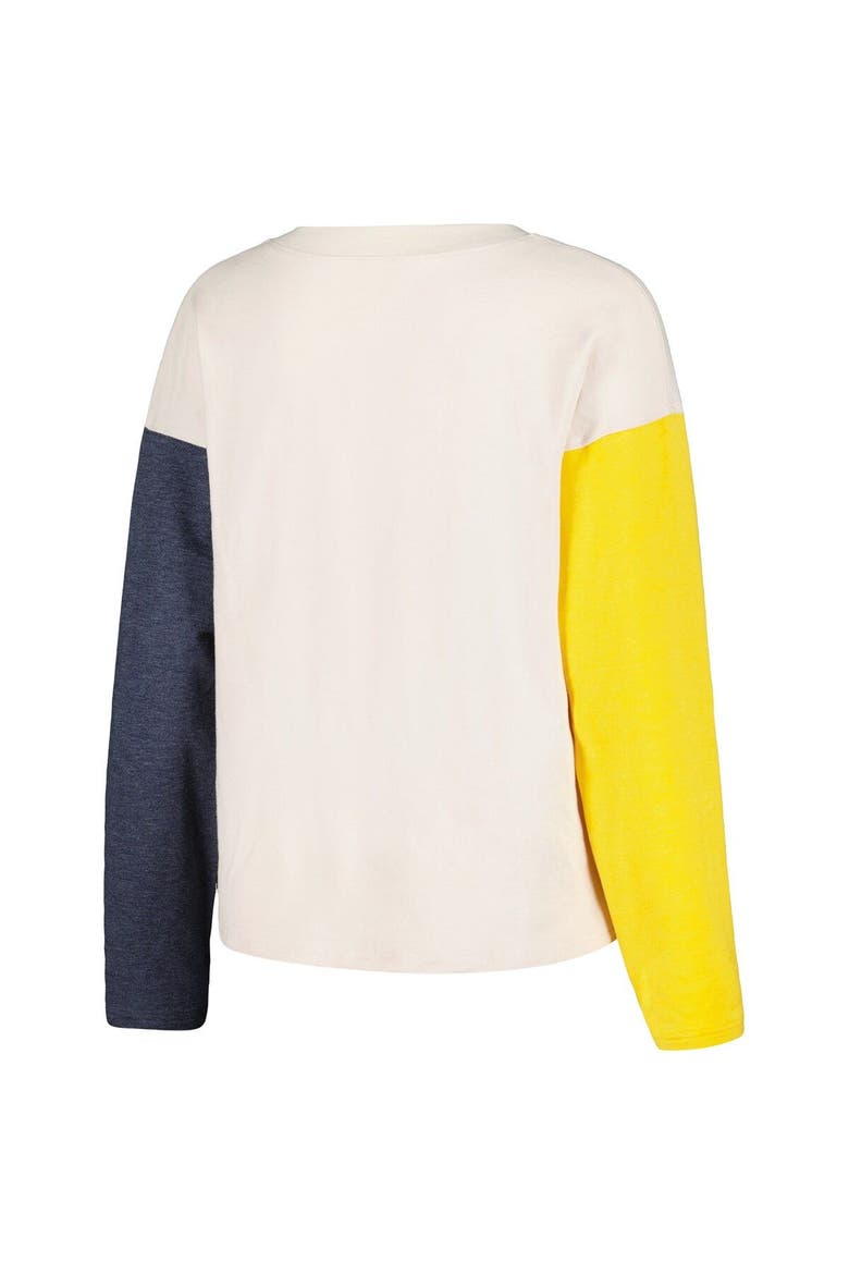 Women's Wes & Willy Cream Michigan Wolverines Colorblock Tri-Blend Long Sleeve V-Neck T-Shirt & Shorts Sleep Set, Alternate, color, Cream