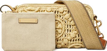 Tory Burch Mini Miller T Monogram Raffia Crossbody Bag