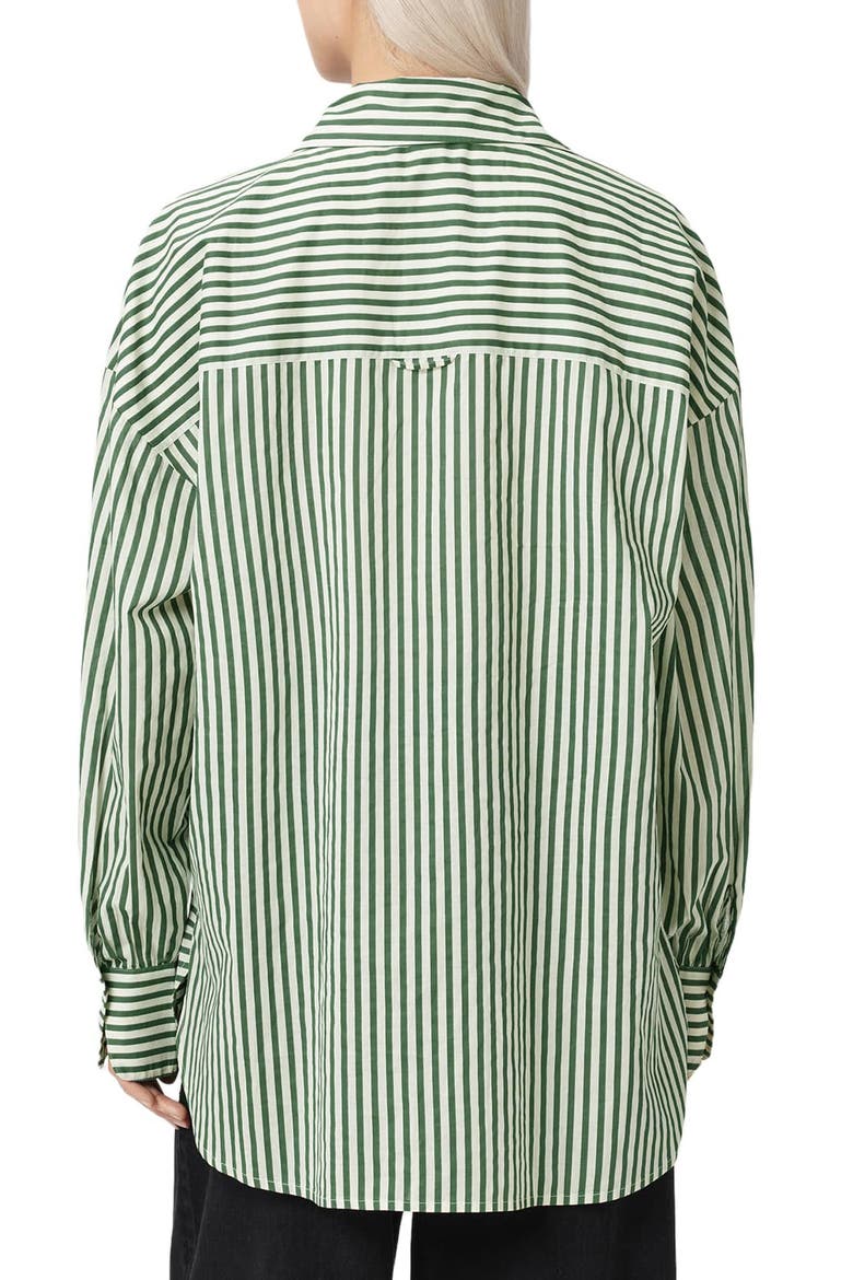 Adrianne Stripe Graphic Print Ramie Button-Up Shirt, Alternate, color, APPLE GREEN/ WHITE