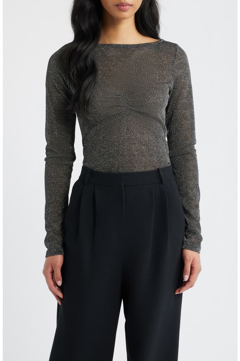 Crystal Clear Sheer Mesh Top, Main, color, BLACK / SILVER