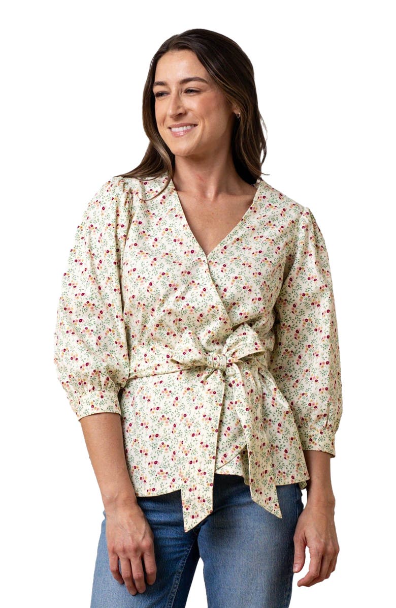 Hope & Henry Women's Organic Puff Sleeve Wrap Top, Main, color, 